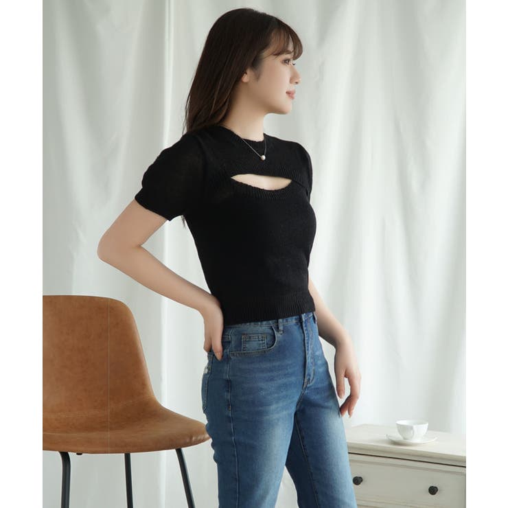 トップス jasmine_. セール】【Jasmine】セクシーVネックニットトップス（ニット