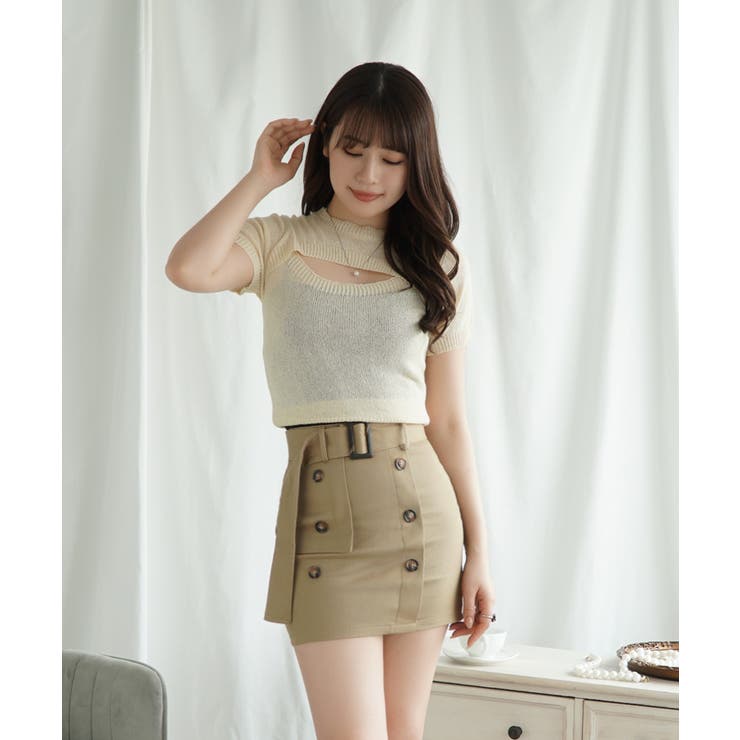 Jasmine」胸あきデザイン半袖トップス Jasmine[品番