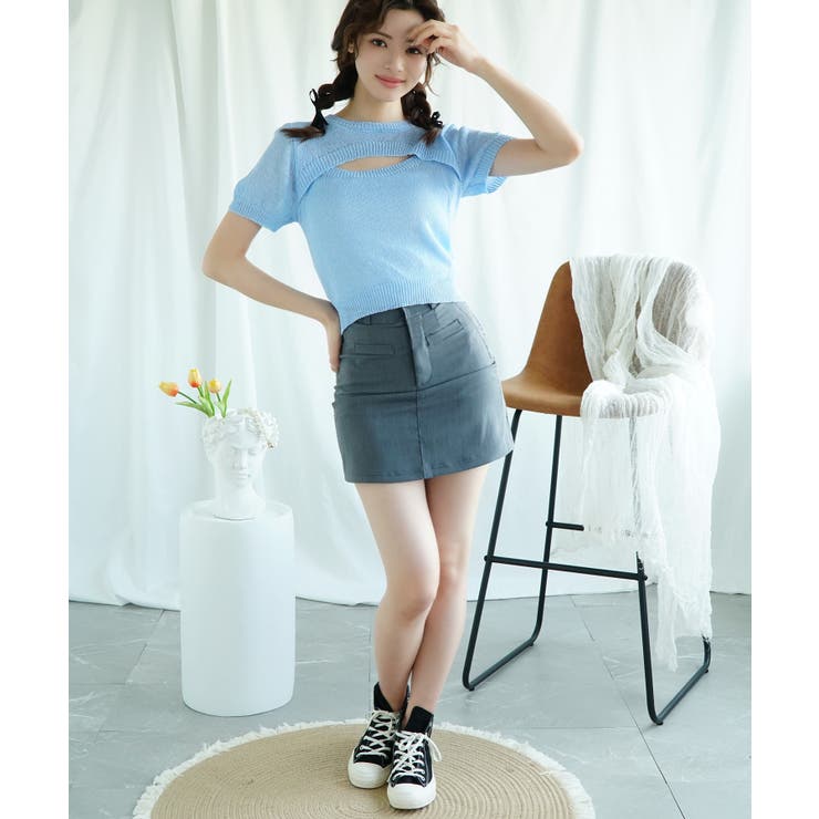 Jasmine」胸あきデザイン半袖トップス Jasmine[品番
