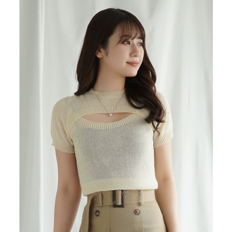 オンラインショップ Jasmine」胸あきデザイン半袖トップス Jasmine[品番 トップス