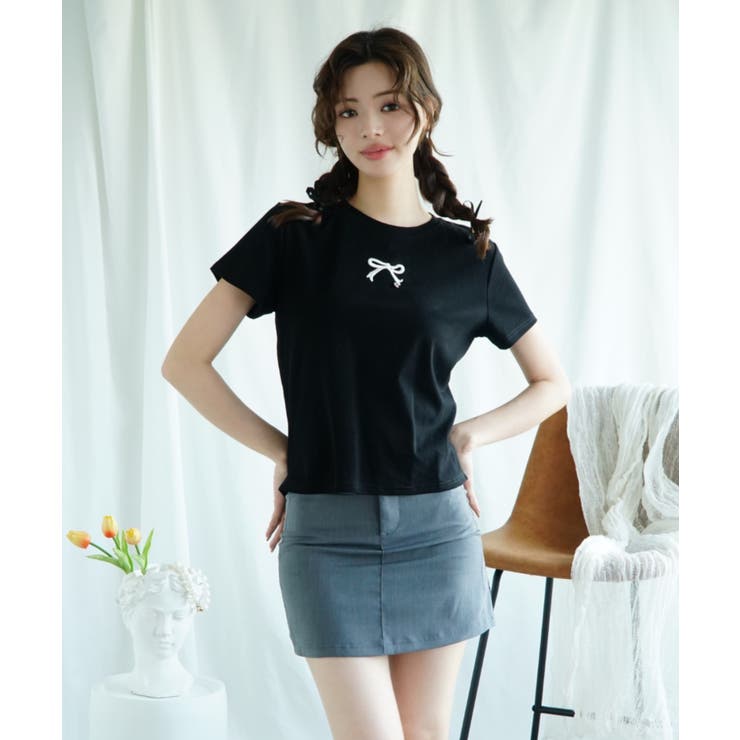 「Jasmine」リボン刺しゅう半袖Tシャツ Jasmine Grandiflo… | aimoha  | 詳細画像6 