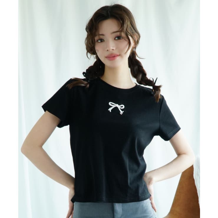 「Jasmine」リボン刺しゅう半袖Tシャツ Jasmine Grandiflo… | aimoha  | 詳細画像10 
