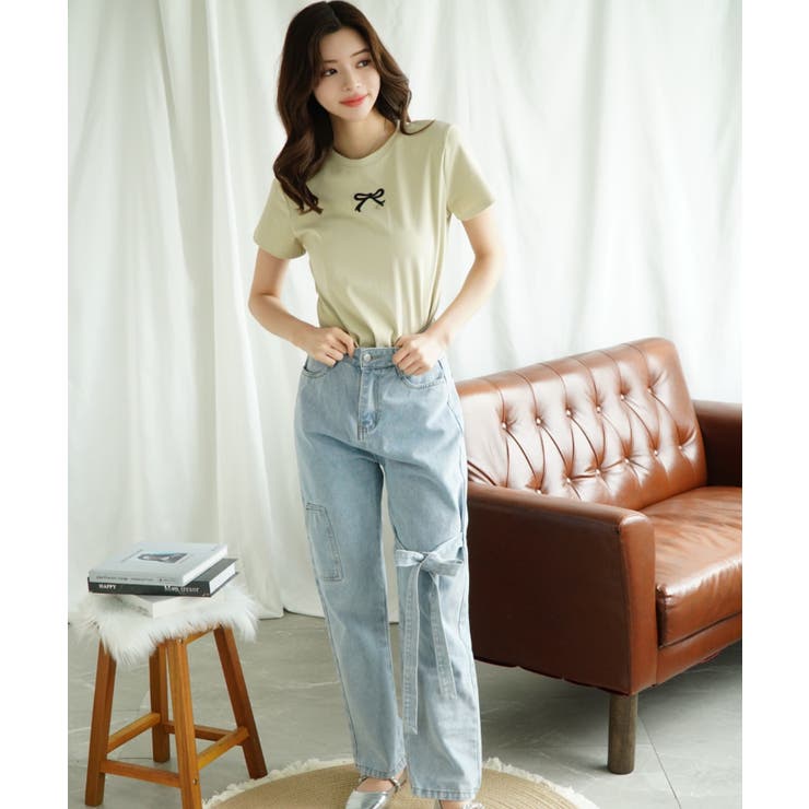 「Jasmine」リボン刺しゅう半袖Tシャツ Jasmine Grandiflo… | aimoha  | 詳細画像2 