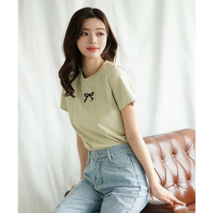 「Jasmine」リボン刺しゅう半袖Tシャツ Jasmine Grandiflo… | aimoha  | 詳細画像3 