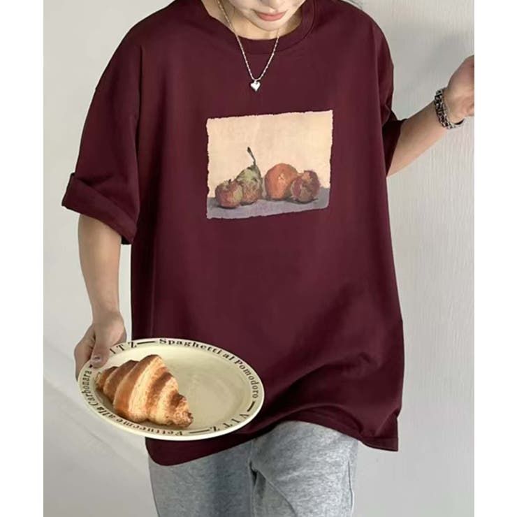 ワインレッド | ヴィンテージ風プリントTシャツ | aimoha 