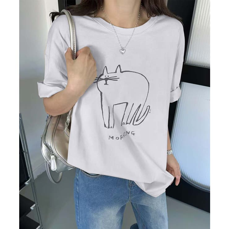 dizzit catプリントtシャツbeige AMBIDEX Store △〇qiri ネコ Tシャツ(フリー ベージュ): FLAT