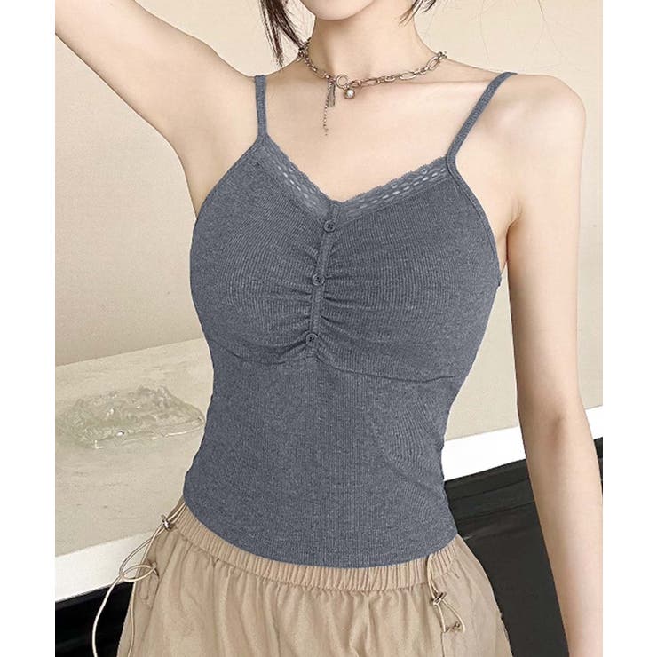 ダークグレー | ギャザーデザインキャミソール | aimoha 