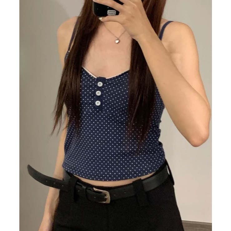 ネイビー | ドット柄ボタン付きキャミソール | aimoha 