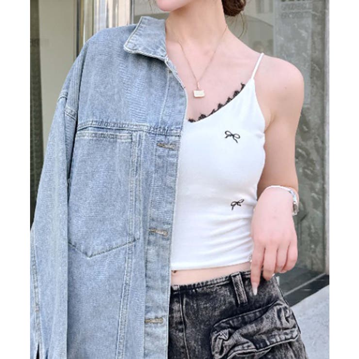 レース付きリボン柄キャミソール | aimoha  | 詳細画像3 