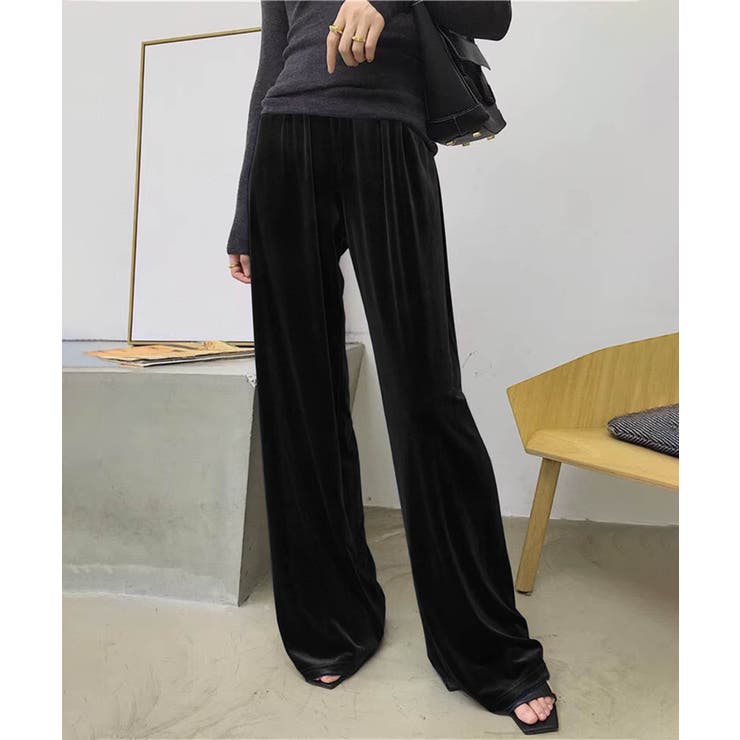 ブラック | 【DECADE CLASSIC】ベルベットワイドパンツ | DECADECLASSIC