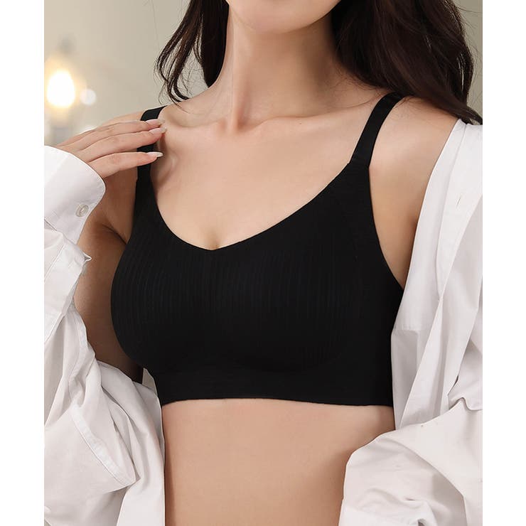 ブラック | リブテクスチャー スポーツブラ | aimoha 