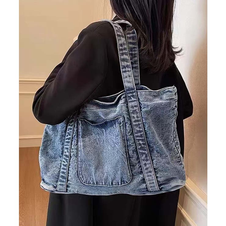 ブルー | ヴィンテージ風デニムトートバッグ | aimoha 