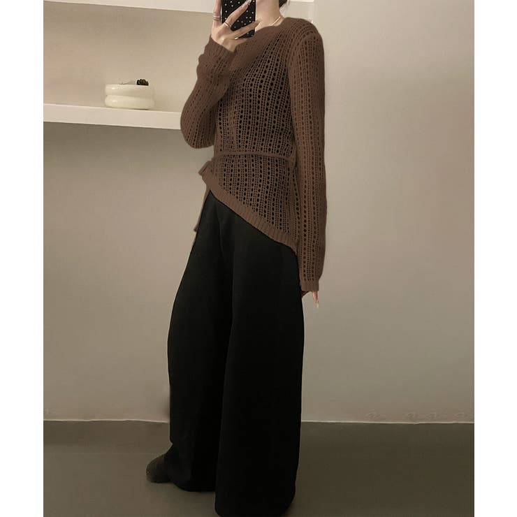 ウエストリボン付きメッシュニットトップス | aimoha  | 詳細画像12 