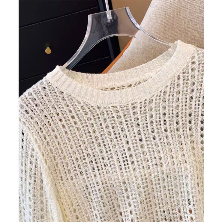 ウエストリボン付きメッシュニットトップス | aimoha  | 詳細画像3 