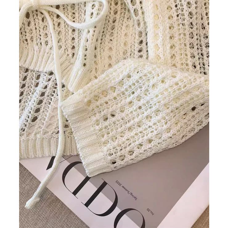 ウエストリボン付きメッシュニットトップス | aimoha  | 詳細画像5 