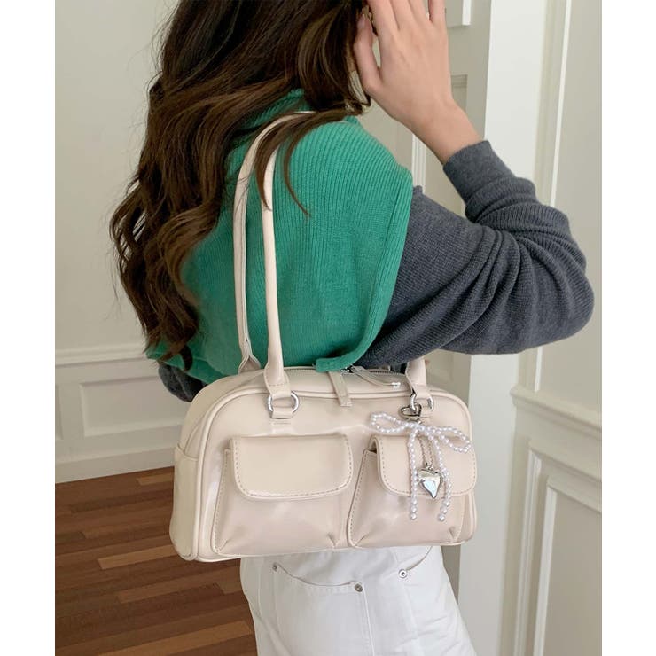 ホワイト | PUレザーリボンショルダーバッグ | aimoha 