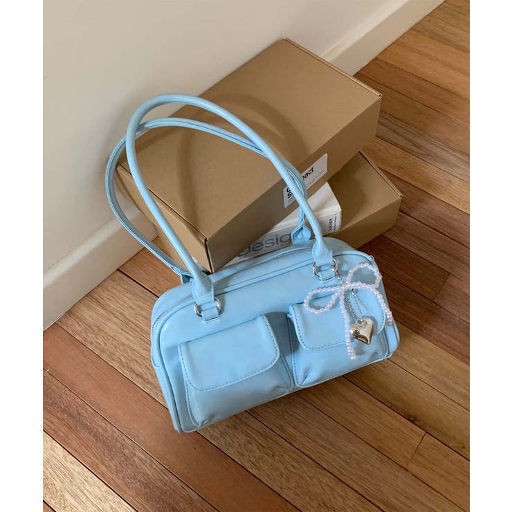 ブルー | PUレザーリボンショルダーバッグ | aimoha 