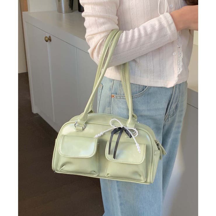 グリーン | PUレザーリボンショルダーバッグ | aimoha 