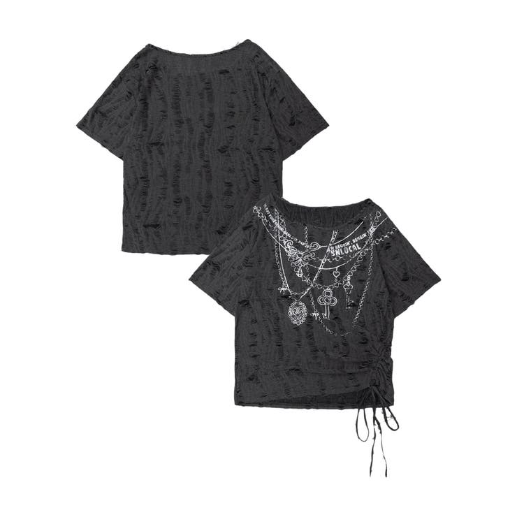 スカーフ付きチェーンプリントTシャツ[品番：XT000013728]｜HOOK