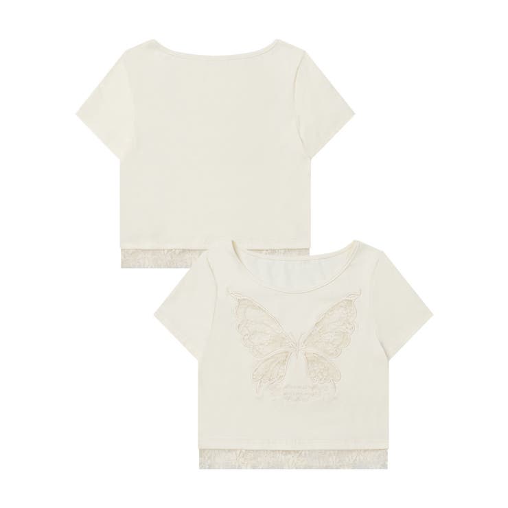 ライトベージュ | バタフライレースショートTシャツ | HOOK