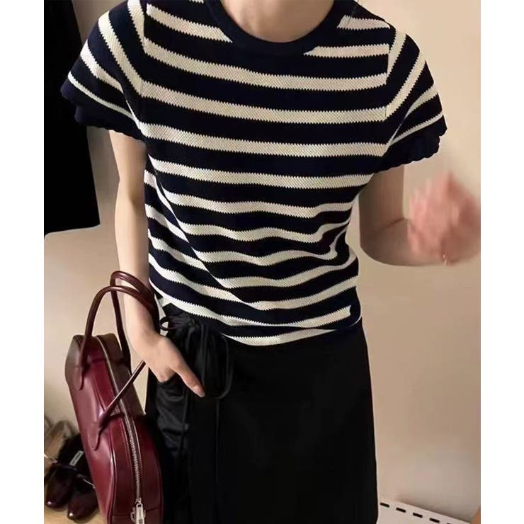 ボーダー柄ニットトップス | aimoha  | 詳細画像1 