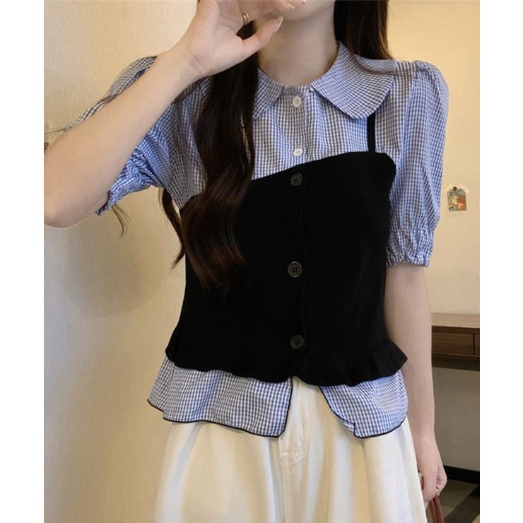 【Jasmine】レイヤードアシンメトリーチェックブラウス Jasmine Gr… | aimoha  | 詳細画像8 