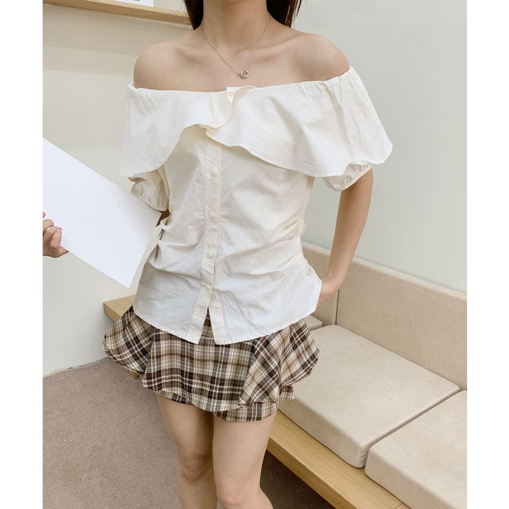 ライトベージュ | 【Jasmine】オフショルフリルブラウス Jasmine Grandiflor… | aimoha 