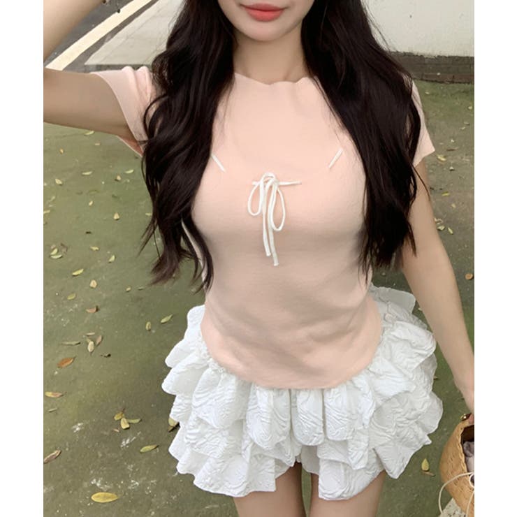 ピンク | リボンニットトップス Jasmine Grandiflorum | aimoha 