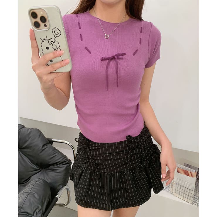 パープル | リボンニットトップス Jasmine Grandiflorum | aimoha 