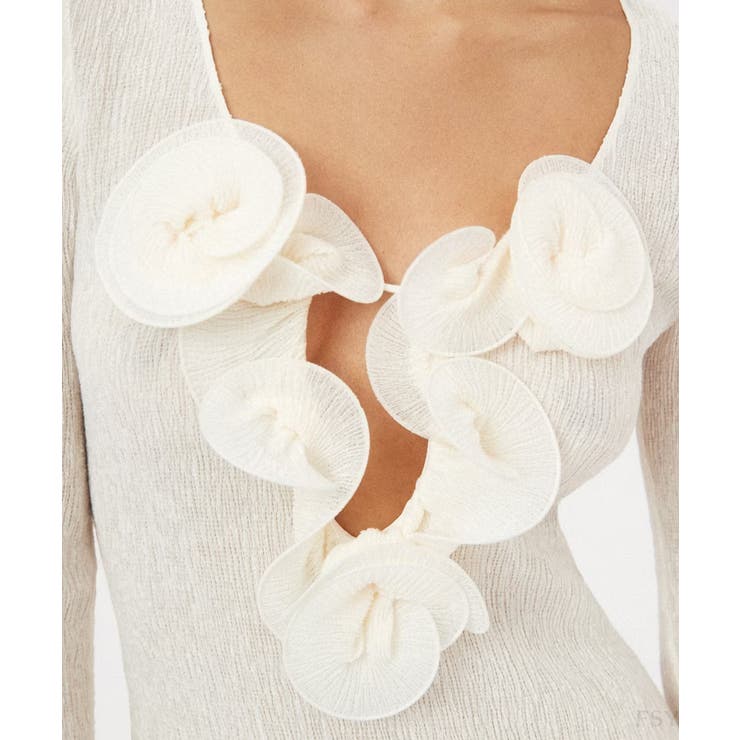 フラワーネックシアーニットワンピース Jasmine Grandiflorum