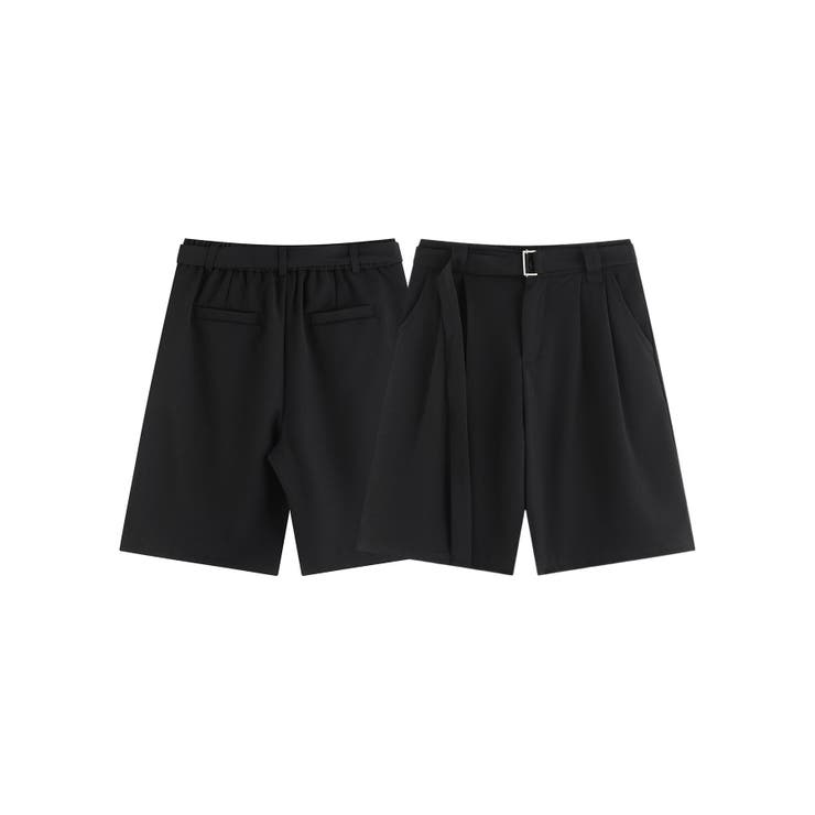 ブラック | 共布ベルト付きタックショートスラックスパンツ | aimoha men