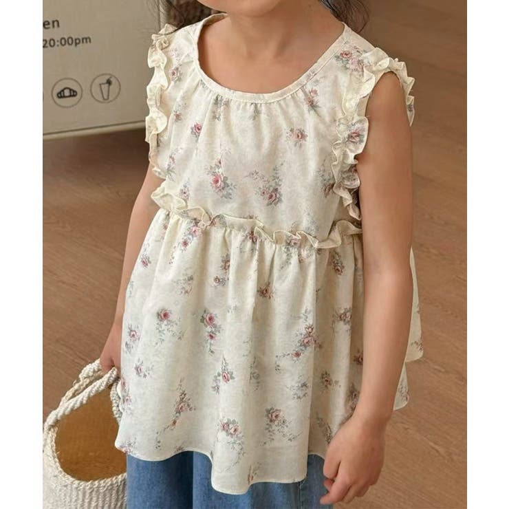 イエロー | フラワープリントノースリーブトップス | aimoha kids