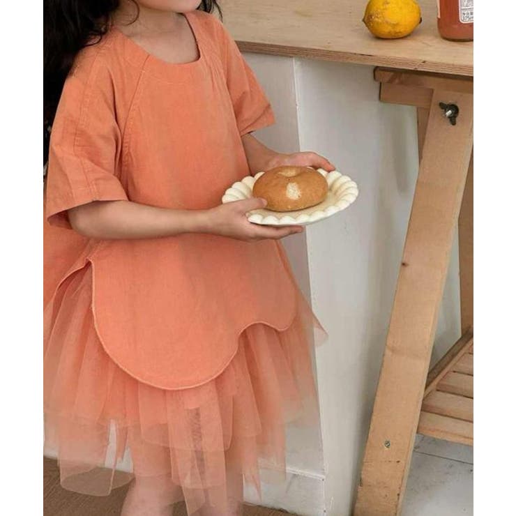 オレンジ | チュール切り替えワンピース | aimoha kids