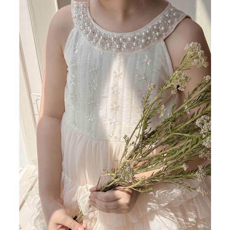 ホワイト ビーズ刺繍 フリル ミニドレス ria】ミニ/ドレス/ワンピース