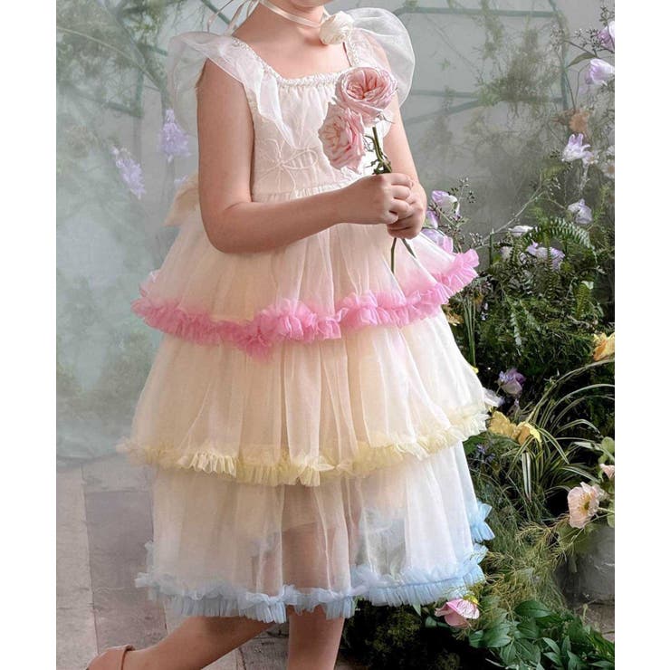 レインボーフリルチュールワンピース | aimoha kids | 詳細画像3 