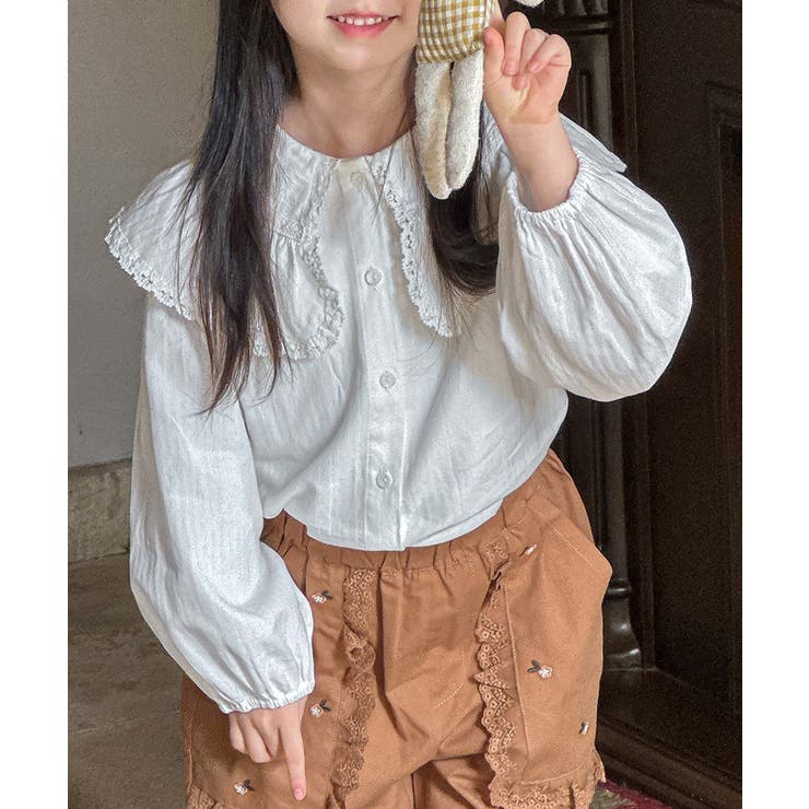 【aimoha-KIDS-】フリルビッグカラーブラウス | aimoha kids | 詳細画像1 