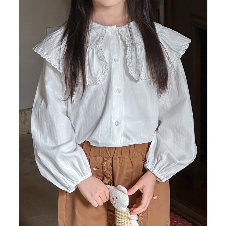 ホワイト | 【aimoha-KIDS-】フリルビッグカラーブラウス | aimoha kids