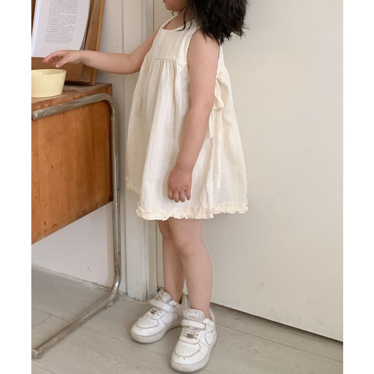 ライトベージュ | 【aimoha-KIDS-】サイドリボンフリルワンピース | aimoha kids