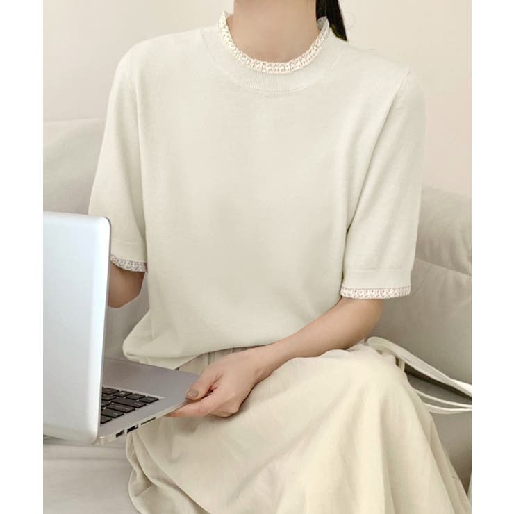 miu miu 半袖ニットトップス 36 アイボリー レディース