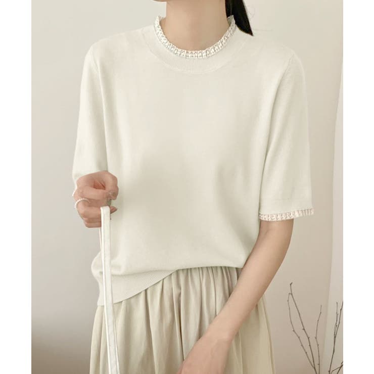 クルーネック半袖ニットトップス | aimoha  | 詳細画像3 