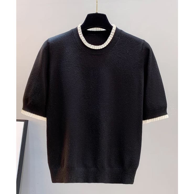 クルーネック半袖ニットトップス | aimoha  | 詳細画像5 