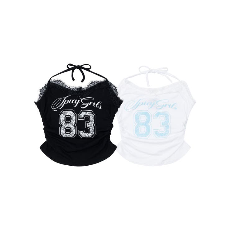 for girls レース×ロゴプリントホルターネックトップス[品番