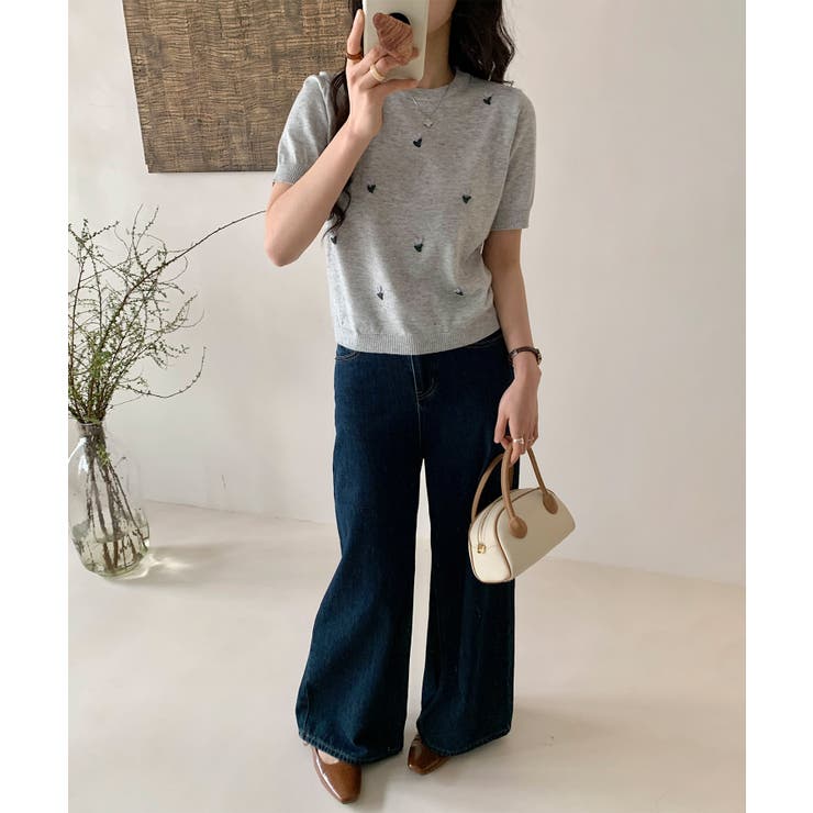 ハート刺繍入り半袖ニットトップス | aimoha  | 詳細画像14 