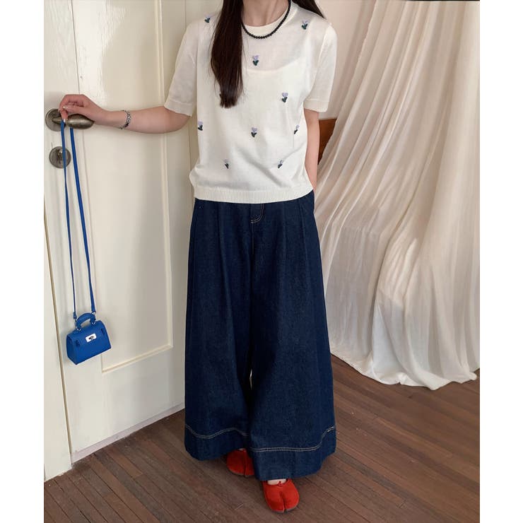 ハート刺繍入り半袖ニットトップス | aimoha  | 詳細画像16 