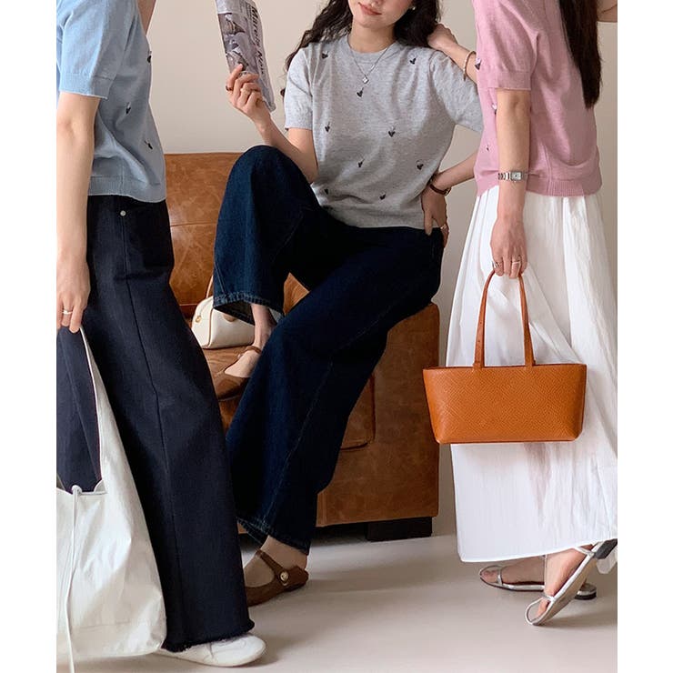 ハート刺繍入り半袖ニットトップス | aimoha  | 詳細画像3 