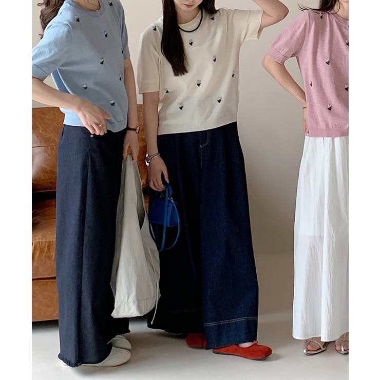 ハート刺繍入り半袖ニットトップス | aimoha  | 詳細画像5 