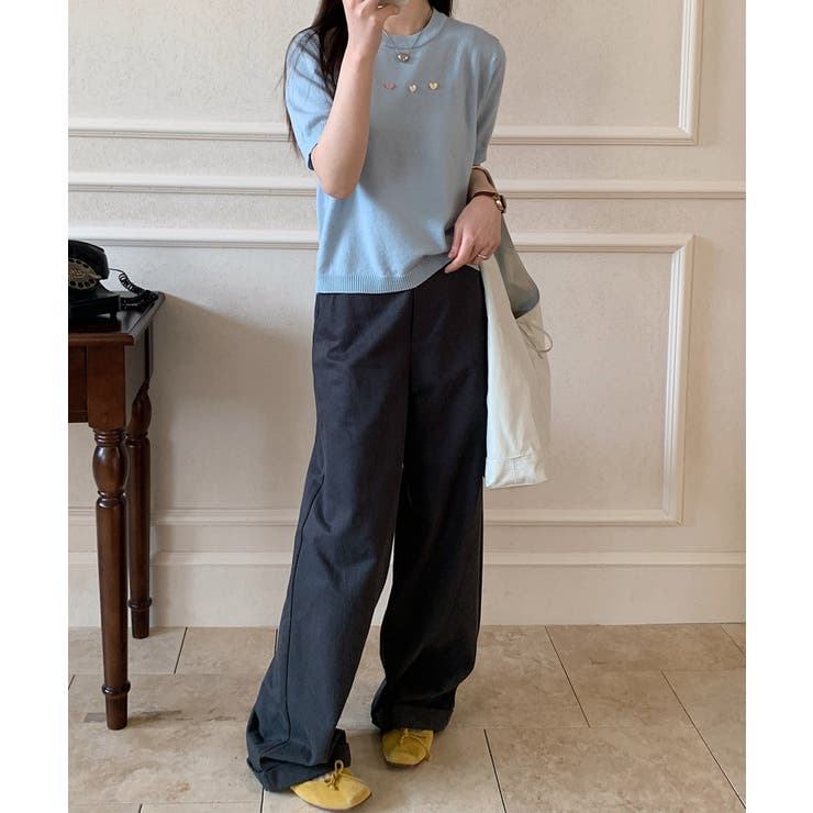 カラーハート付き半袖ニットトップス | aimoha  | 詳細画像12 