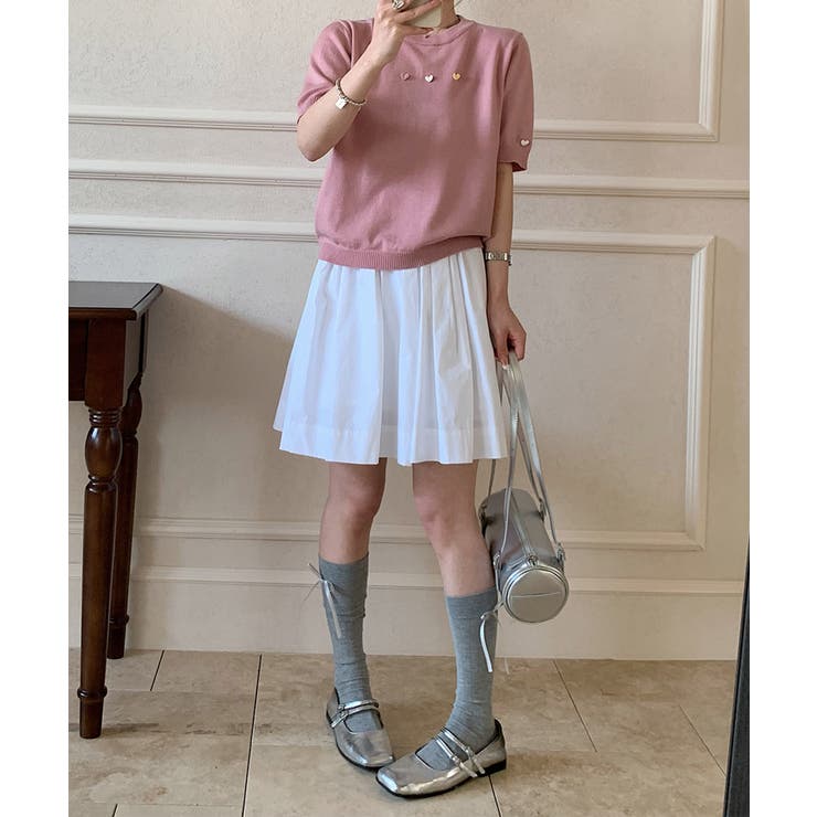 カラーハート付き半袖ニットトップス | aimoha  | 詳細画像14 