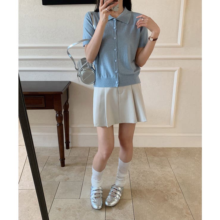 ポロ襟ボタン付き半袖ニットトップス | aimoha  | 詳細画像5 