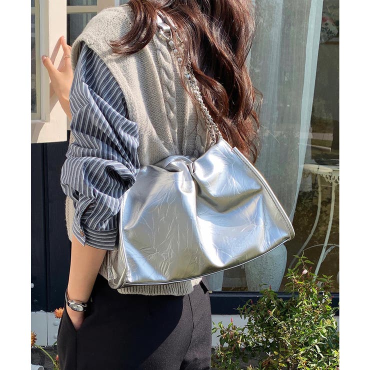 シルバー | チェーンレザーショルダーバッグ | aimoha 